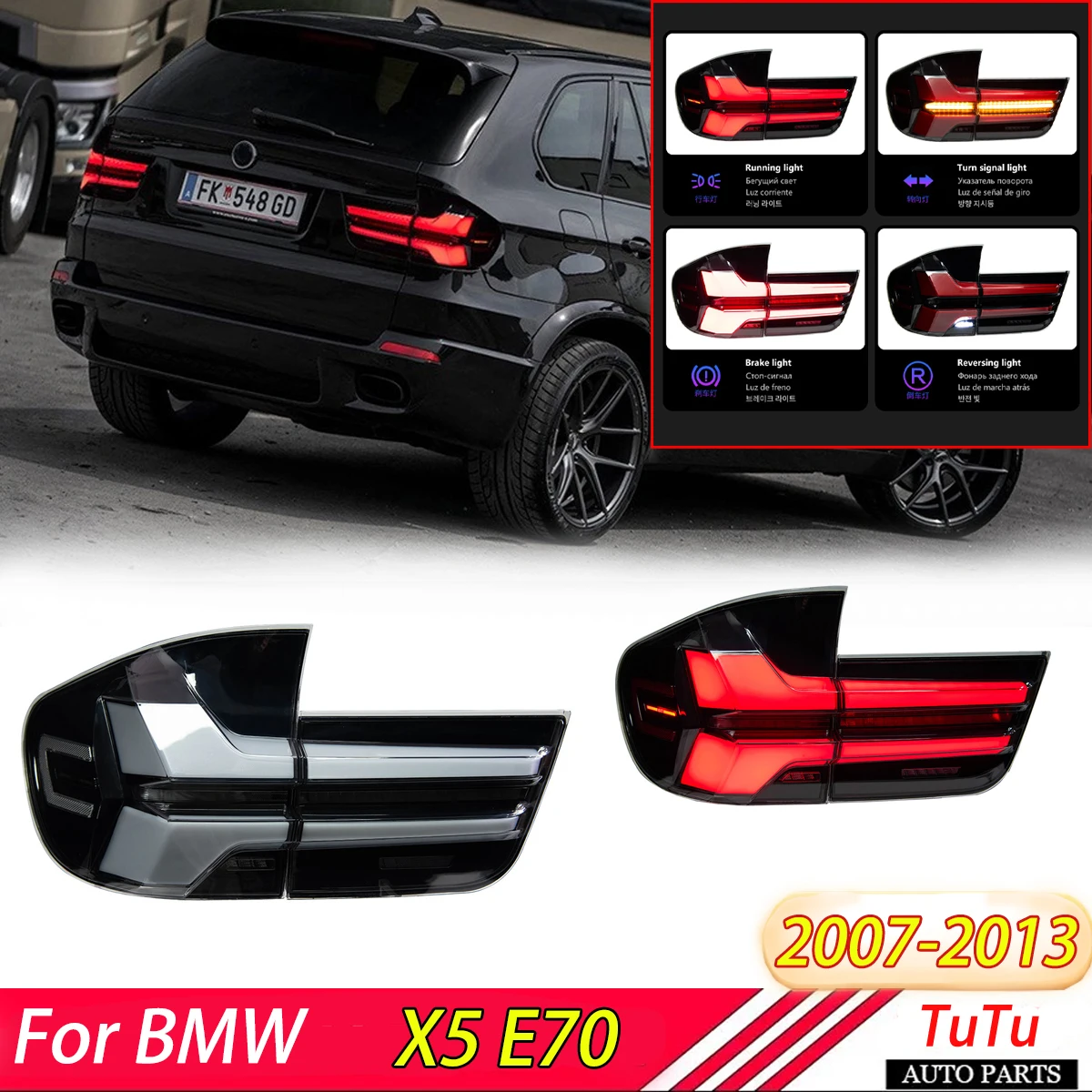 Taillight for BMW X5 E70 2007-2013 Taillight Assembly with LED Plug Play Flowing Lights Dynamic Turn Signals Brake Lights Kits
Taillight for BMW X5 E70 2007-2013 Taillight Assembly with LED Plug Play Flowing Lights Dynamic Turn Signals Brake Lights Kits