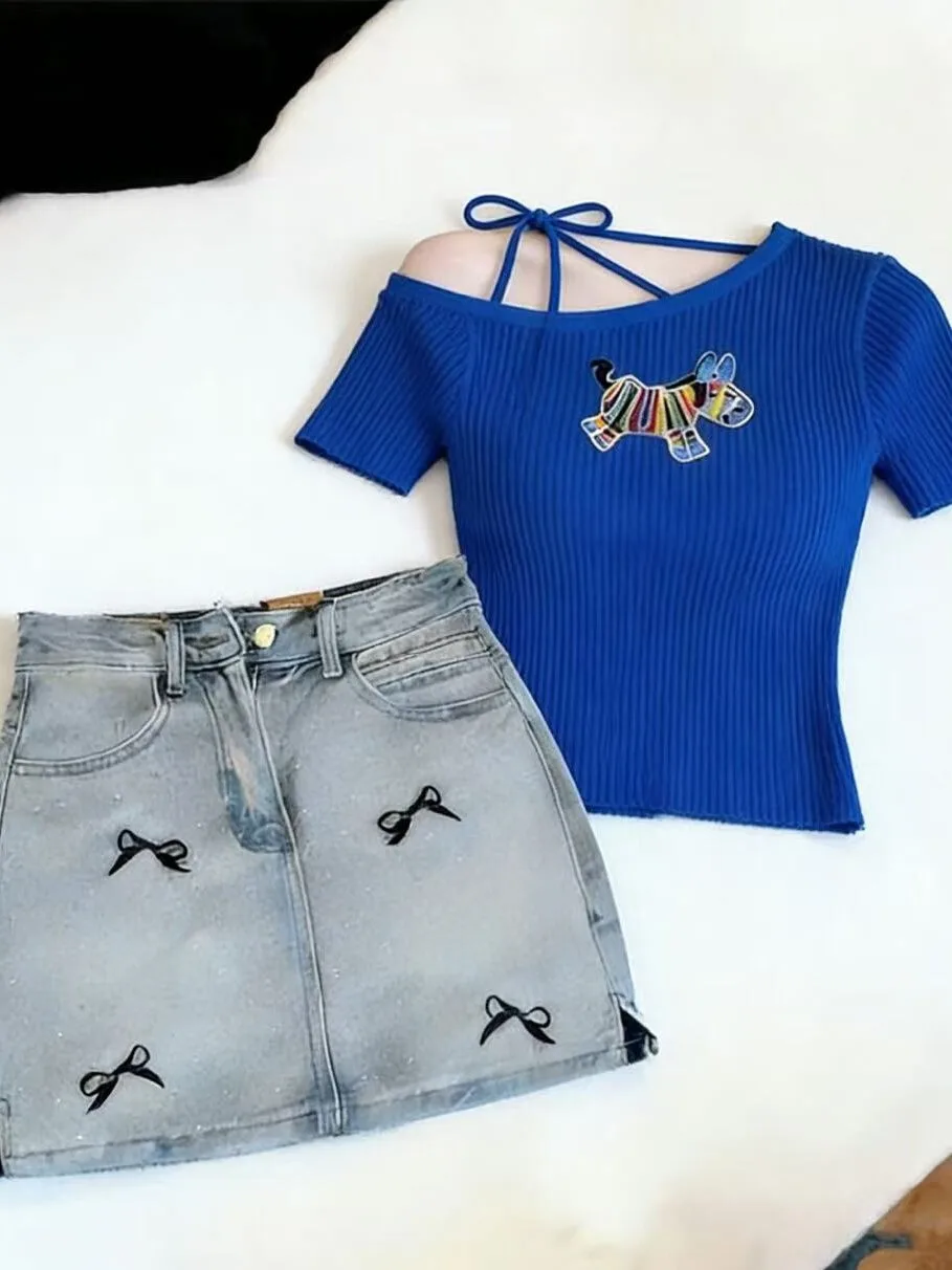 Spicy Girl Anti-Aging Summer 2026 New Style Shoulder Strap Knitted Short Sleeve with Denim Skirt Two-Piece Set Women's F...
Spicy Girl Anti-Aging Summer 2026 New Style Shoulder Strap Knitted Short Sleeve with Denim Skirt Two-Piece Set Women's F...