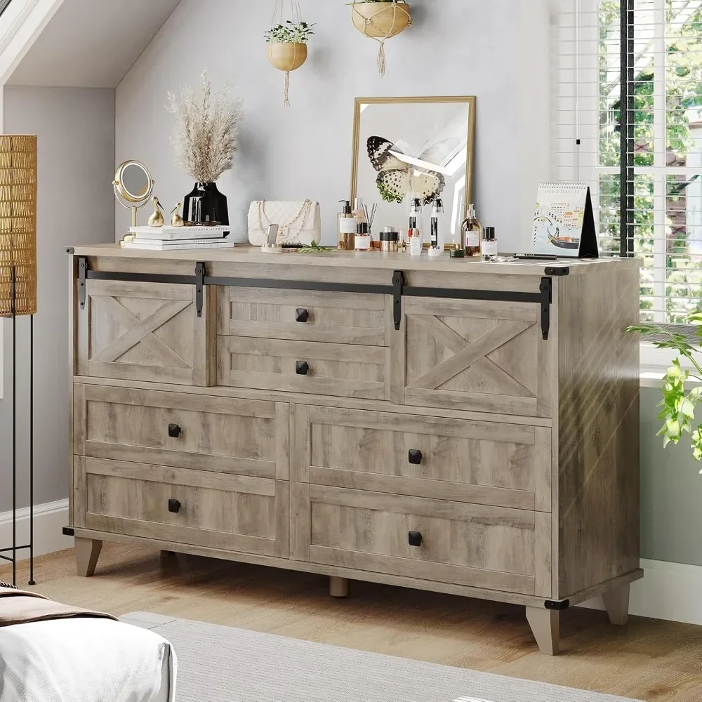 Farmhouse 6 Drawers Dresser for Bedroom, Retro Chest of Drawers with Sliding Barn Door, Bedroom Long Storage Dressers Organizer
Farmhouse 6 Drawers Dresser for Bedroom, Retro Chest of Drawers with Sliding Barn Door, Bedroom Long Storage Dressers Organizer