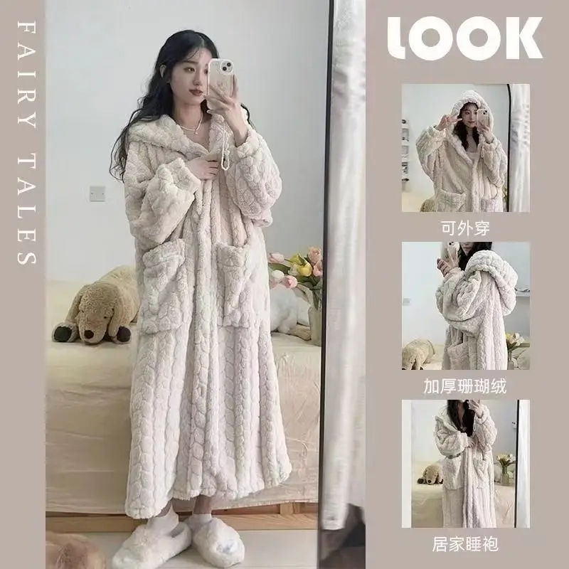 Pocket Robe for Women Sleepwear Winter Nightdress Night Wears Warm Fleece Pajama One Piece Nightgown Hooded Sleeping Homewear
Pocket Robe for Women Sleepwear Winter Nightdress Night Wears Warm Fleece Pajama One Piece Nightgown Hooded Sleeping Homewear