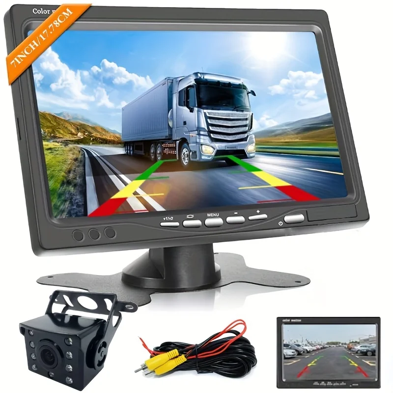 7-Inch Monitor + 8LED Heavy Duty Reverse Backup Camera Kit for Trucks, Forklifts - 12-24V with Parking Guidance, Universal Fit
7-Inch Monitor + 8LED Heavy Duty Reverse Backup Camera Kit for Trucks, Forklifts - 12-24V with Parking Guidance, Universal Fit