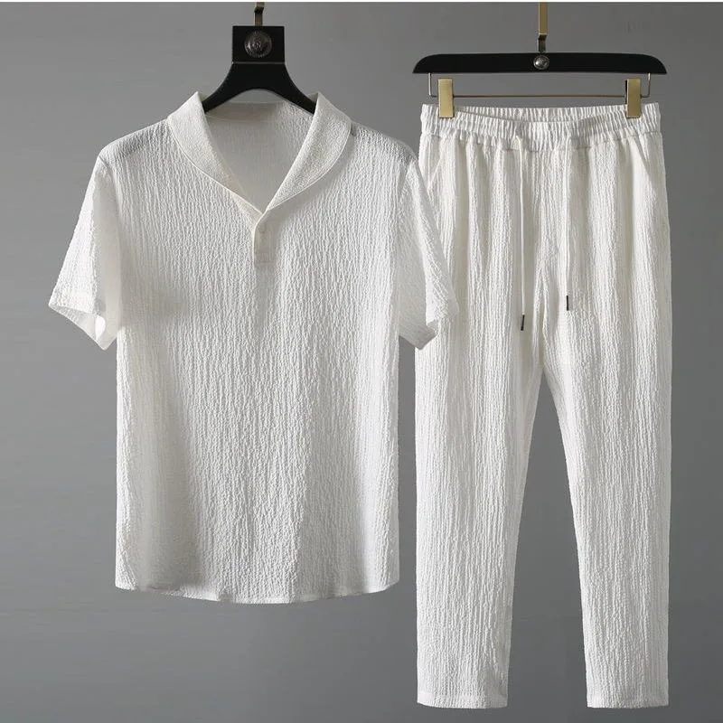 Men's Clothing Spring and Summer Casual suit Thin Sports suit Fashion Short-sleeved Trousers Two-piece Set
Men's Clothing Spring and Summer Casual suit Thin Sports suit Fashion Short-sleeved Trousers Two-piece Set