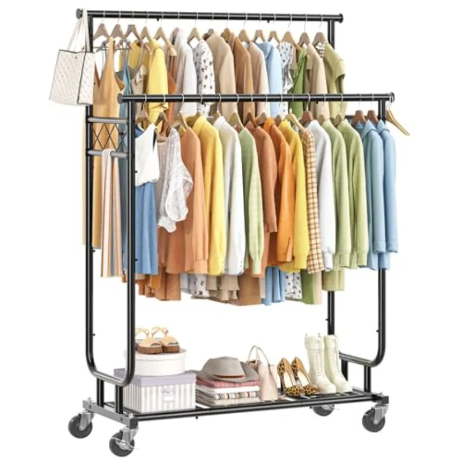 Heavy Duty Clothes Rack, Rolling Clothing Rack With Shelves Load 450 LBS, Double Rod Clothing Racks with Wheels for Hanging Clo
Heavy Duty Clothes Rack, Rolling Clothing Rack With Shelves Load 450 LBS, Double Rod Clothing Racks with Wheels for Hanging Clo