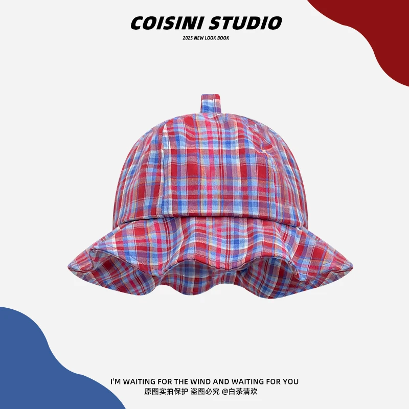 Japanese Sweet Lotus Leaf Edge Bucket Hats Women Summer Travel Sunscreen Versatile Fashion Contrasting Color Plaid Basin Caps
Japanese Sweet Lotus Leaf Edge Bucket Hats Women Summer Travel Sunscreen Versatile Fashion Contrasting Color Plaid Basin Caps
