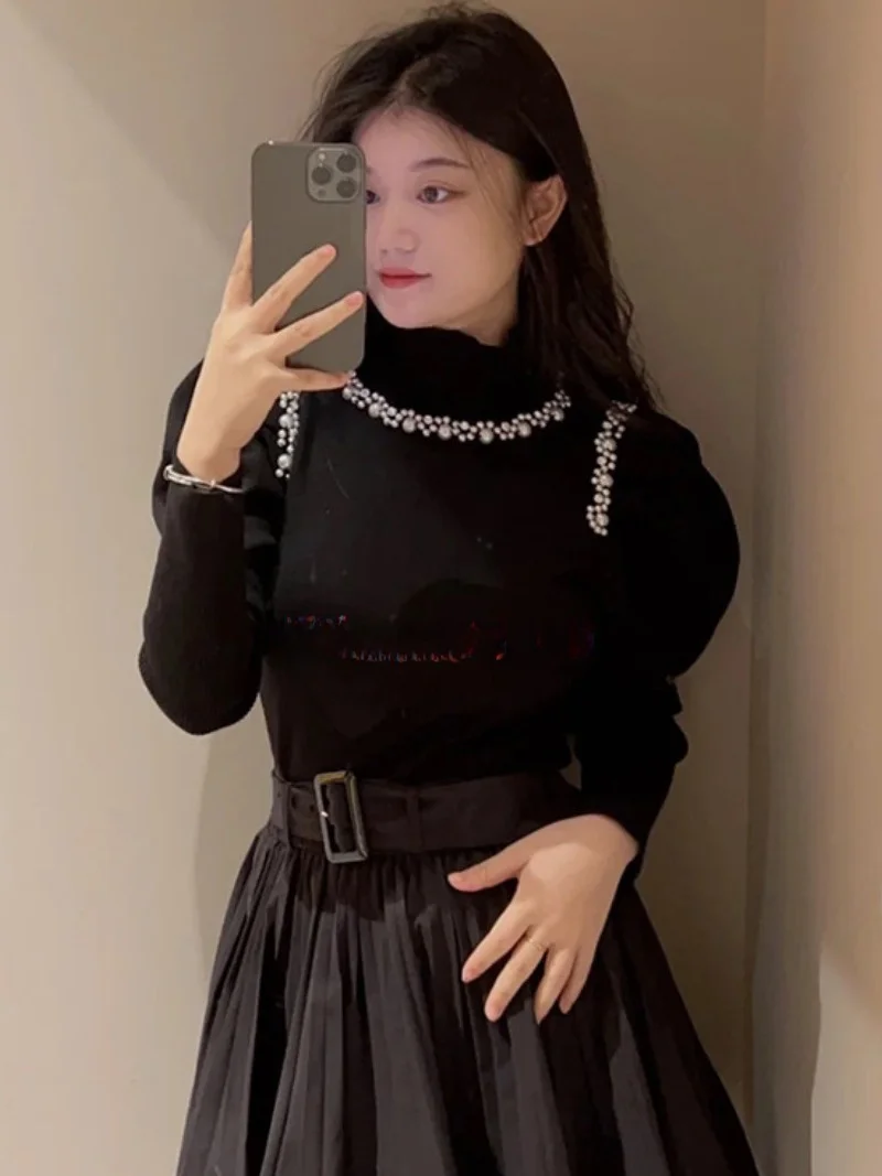 Pure Color High Collar Bubble Sleeve Pearl Knitted Sweater Sweet Style Winter Fashion Women's Slim Fit Long Sleeve Top
Pure Color High Collar Bubble Sleeve Pearl Knitted Sweater Sweet Style Winter Fashion Women's Slim Fit Long Sleeve Top