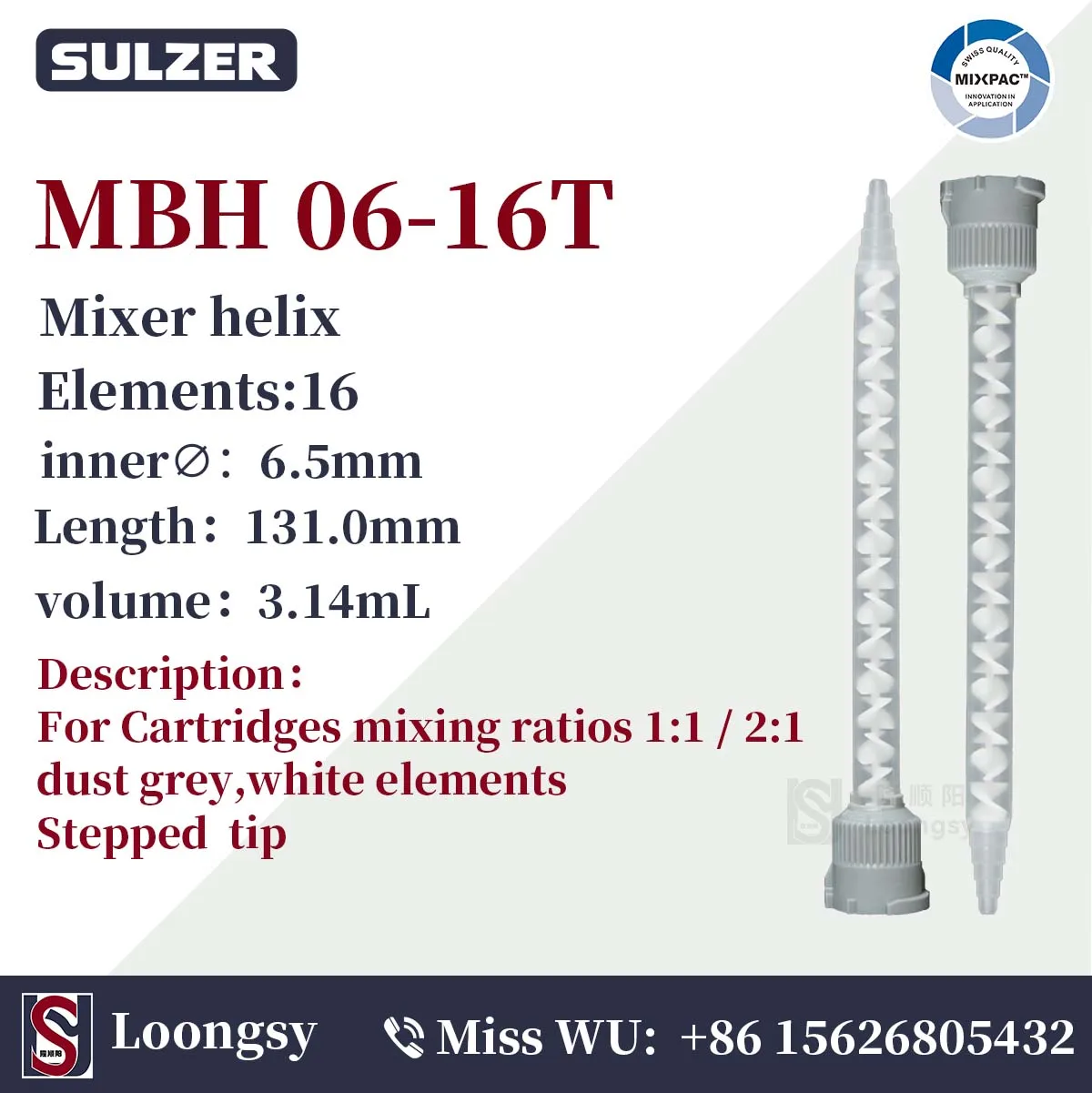 Статический Смеситель SULZER MIXPAC mb66-16 T, смешивающая насадка, 100 шт.
Статический Смеситель SULZER MIXPAC mb66-16 T, смешивающая насадка, 100 шт.
