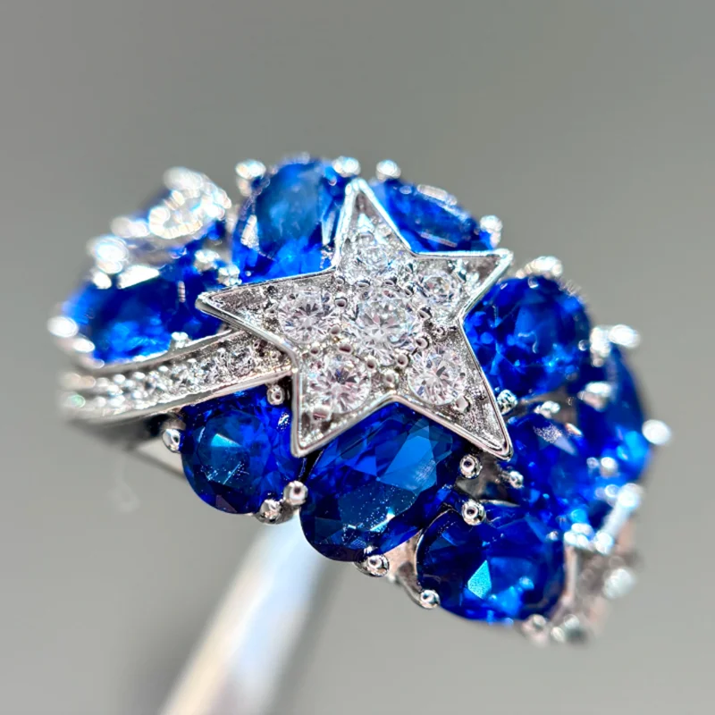 New Trendy Italian High Craft 5A zirconia Lab Blue Sapphire Star Rings 18K gold Plated Jewelry For Women Party
New Trendy Italian High Craft 5A zirconia Lab Blue Sapphire Star Rings 18K gold Plated Jewelry For Women Party