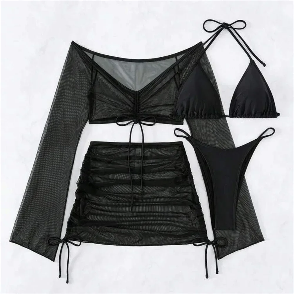 4 Piece Bikinis Sets Extrem String Thong Swimsuit Off-shoulder Cover-ups Drawstring Y2K Swimwear Women Beach Outfit Bathing Suit
4 Piece Bikinis Sets Extrem String Thong Swimsuit Off-shoulder Cover-ups Drawstring Y2K Swimwear Women Beach Outfit Bathing Suit