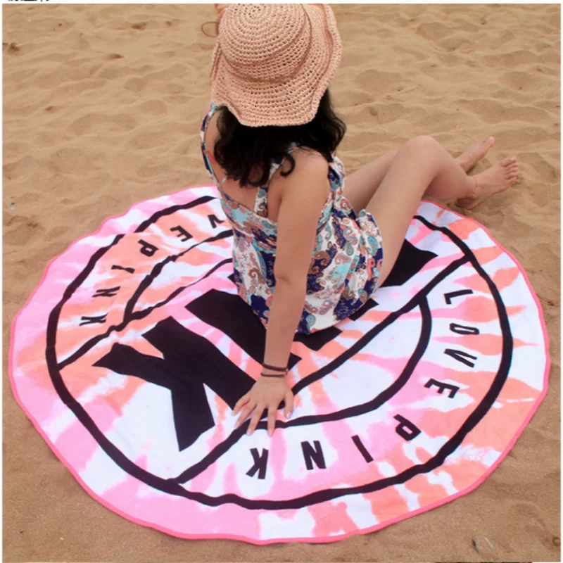 round beach towel with pink print, diameter 150cm soft quick dry superfine fibre beach towel T2
round beach towel with pink print, diameter 150cm soft quick dry superfine fibre beach towel T2