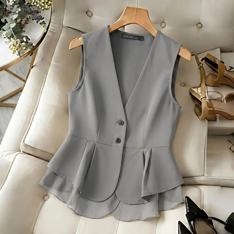 ZANZEA Women Elegant Patchwork Chiffon Hem Vests Casual V-Neck Button Up Sleeveless Shirts 2026 Summer Office Commute Tops
ZANZEA Women Elegant Patchwork Chiffon Hem Vests Casual V-Neck Button Up Sleeveless Shirts 2026 Summer Office Commute Tops