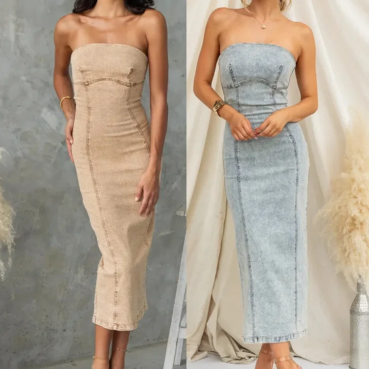 American 2025 New Fashion Women's Bust Hugging Sexy Hot Spliced Skinny Jeans Dress Casual Slim Ankle Length Denim Dress Female
American 2025 New Fashion Women's Bust Hugging Sexy Hot Spliced Skinny Jeans Dress Casual Slim Ankle Length Denim Dress Female