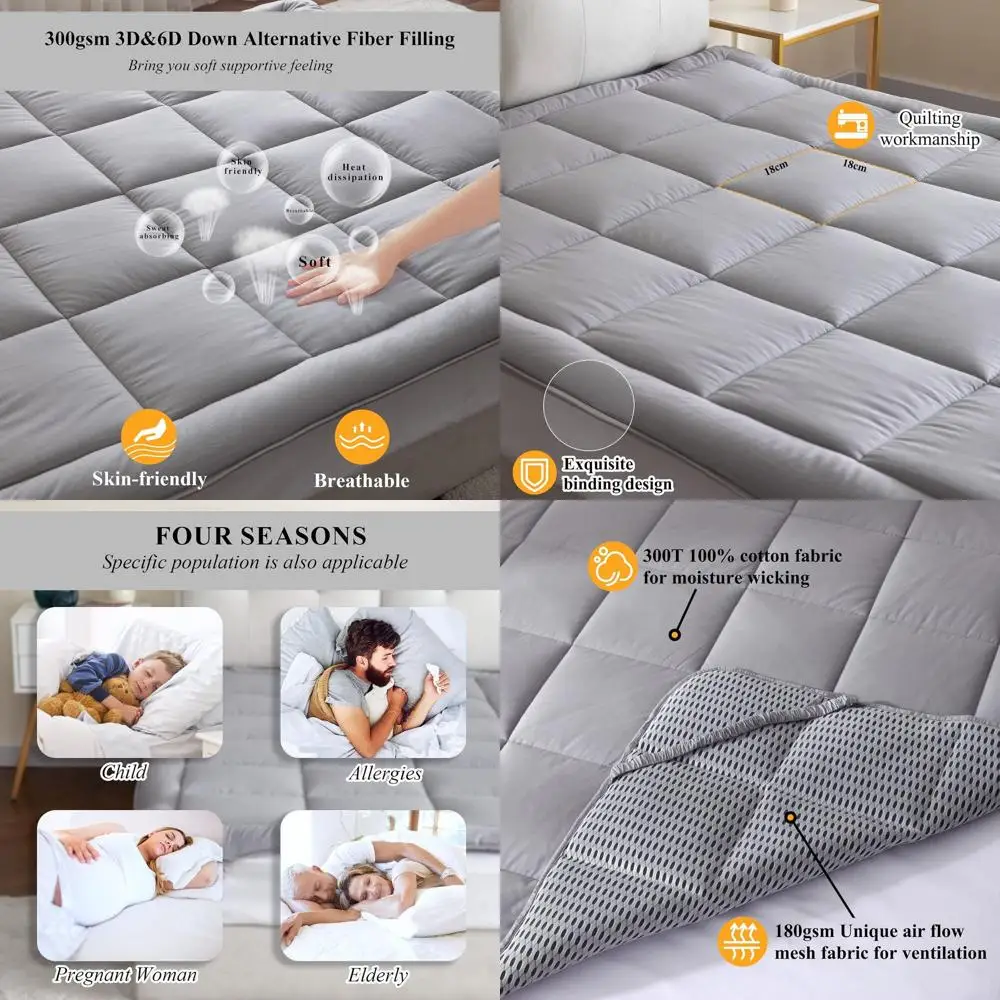 Cotton-Covered Snow Fiber Mattress Pad, Mesh Shell, Temperature-Controlled, Machine Washable, Queen Size, Grey
Cotton-Covered Snow Fiber Mattress Pad, Mesh Shell, Temperature-Controlled, Machine Washable, Queen Size, Grey
