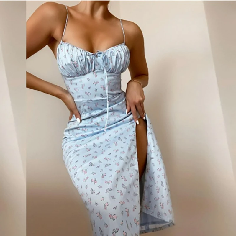 European and American Women's Clothing Fashion Floral Sexy Lace-up Waist Split Suspender Dress Temperament Elegant Comfortable
European and American Women's Clothing Fashion Floral Sexy Lace-up Waist Split Suspender Dress Temperament Elegant Comfortable