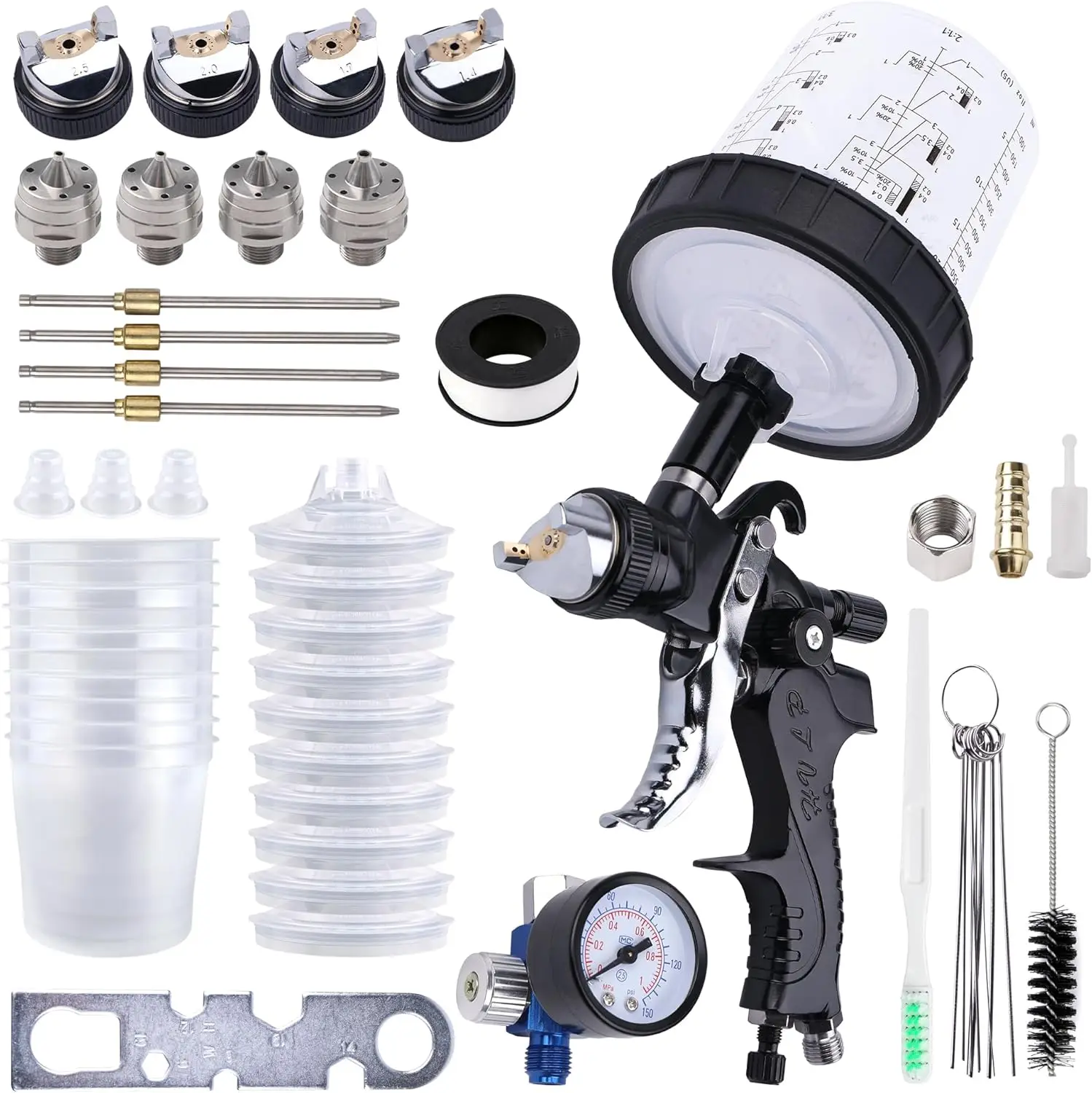 HVLP Spray Gun with 10 Disposable Cups, 4 Nozzles 1.4/1.7/2.0/2.5mm, Gravity Feed Paint Sprayer for Auto, Furniture, DIY
HVLP Spray Gun with 10 Disposable Cups, 4 Nozzles 1.4/1.7/2.0/2.5mm, Gravity Feed Paint Sprayer for Auto, Furniture, DIY