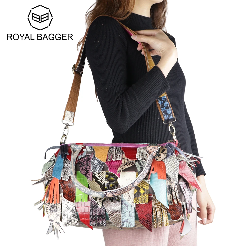 Женская сумка большой вместимости Royal Bagger, сумки через плечо из натуральной кожи, большая сумка с кисточками и цветными сращиваниями 3096
Женская сумка большой вместимости Royal Bagger, сумки через плечо из натуральной кожи, большая сумка с кисточками и цветными сращиваниями 3096