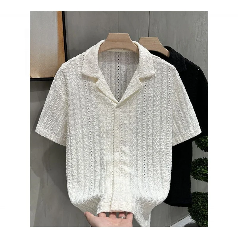 Men Summer Ice Silk Loose Casual Cool Feeling White Hollow Out Breathable Short Sleeve Shirt Retro Cuban Collar Half Sleeve Tops
Men Summer Ice Silk Loose Casual Cool Feeling White Hollow Out Breathable Short Sleeve Shirt Retro Cuban Collar Half Sleeve Tops