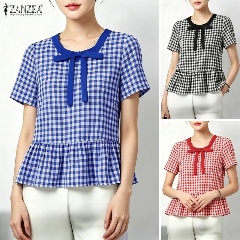 ZANZEA 2026 Summer Plaid Blouse Women Tops Stylish Elegant Short Sleeve Ruffled Hem Work Shirt Female Casual Holiday Mujer Tunic
ZANZEA 2026 Summer Plaid Blouse Women Tops Stylish Elegant Short Sleeve Ruffled Hem Work Shirt Female Casual Holiday Mujer Tunic