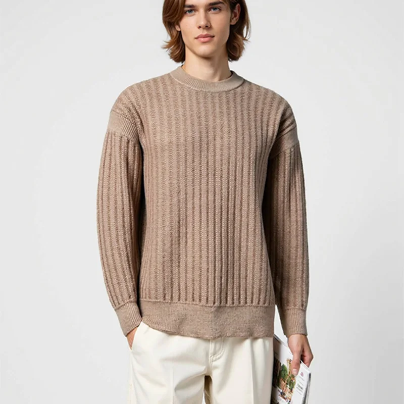 Мужской осенне-зимний свитер 2025 года, Новое поступление, однотонный повседневный вязаный свитер с круглым вырезом, весенне-осенний теплый свитер с круглым вырезом 
Мужской осенне-зимний свитер 2025 года, Новое поступление, однотонный повседневный вязаный свитер с круглым вырезом, весенне-осенний теплый свитер с круглым вырезом