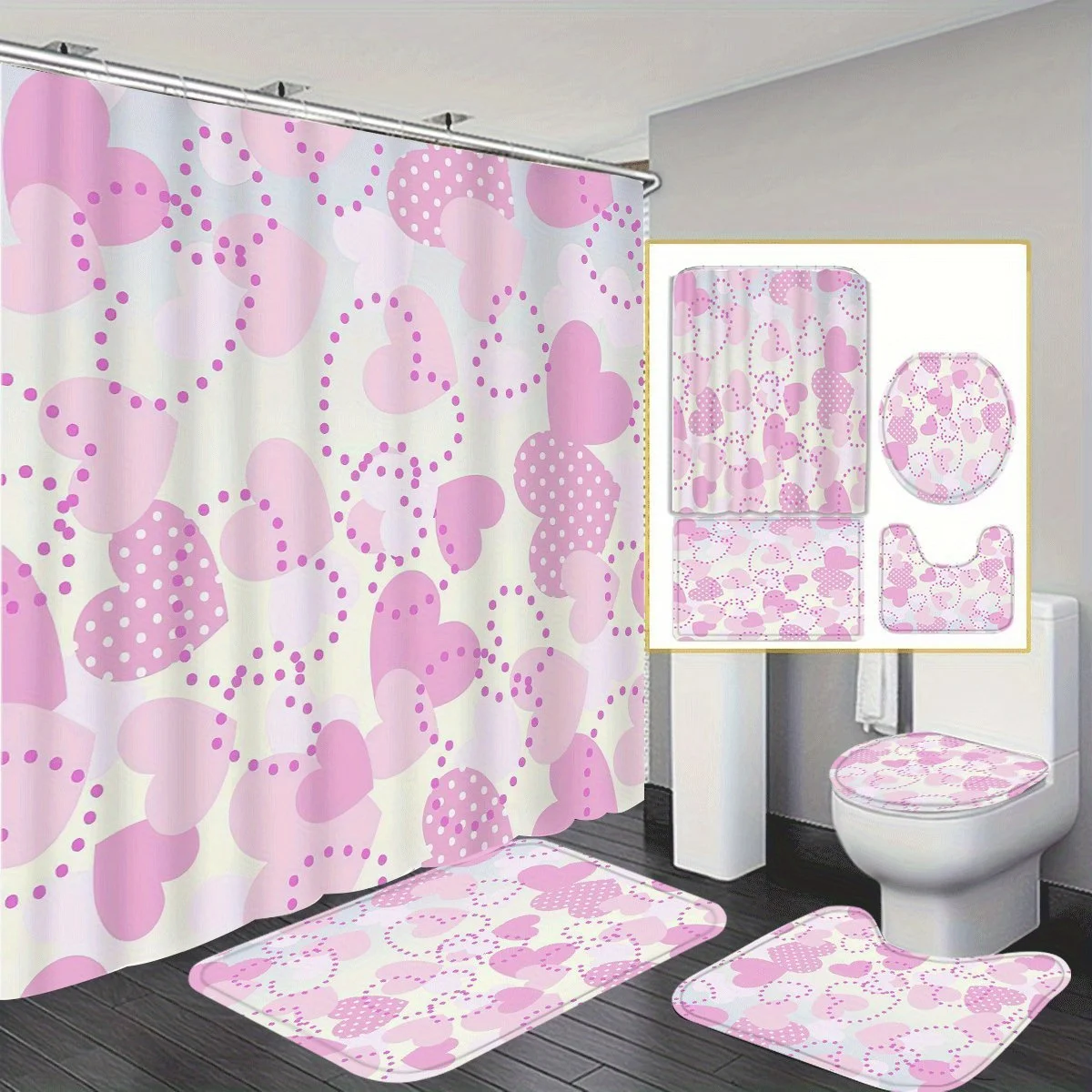 4 предмета, украшение для ванной комнаты ко Дню святого Валентина, занавеска для душа, которую можно стирать в машине, нескользящий коврик, U-образный коврик, коврик для сиденья унитаза
4 предмета, украшение для ванной комнаты ко Дню святого Валентина, занавеска для душа, которую можно стирать в машине, нескользящий коврик, U-образный коврик, коврик для сиденья унитаза