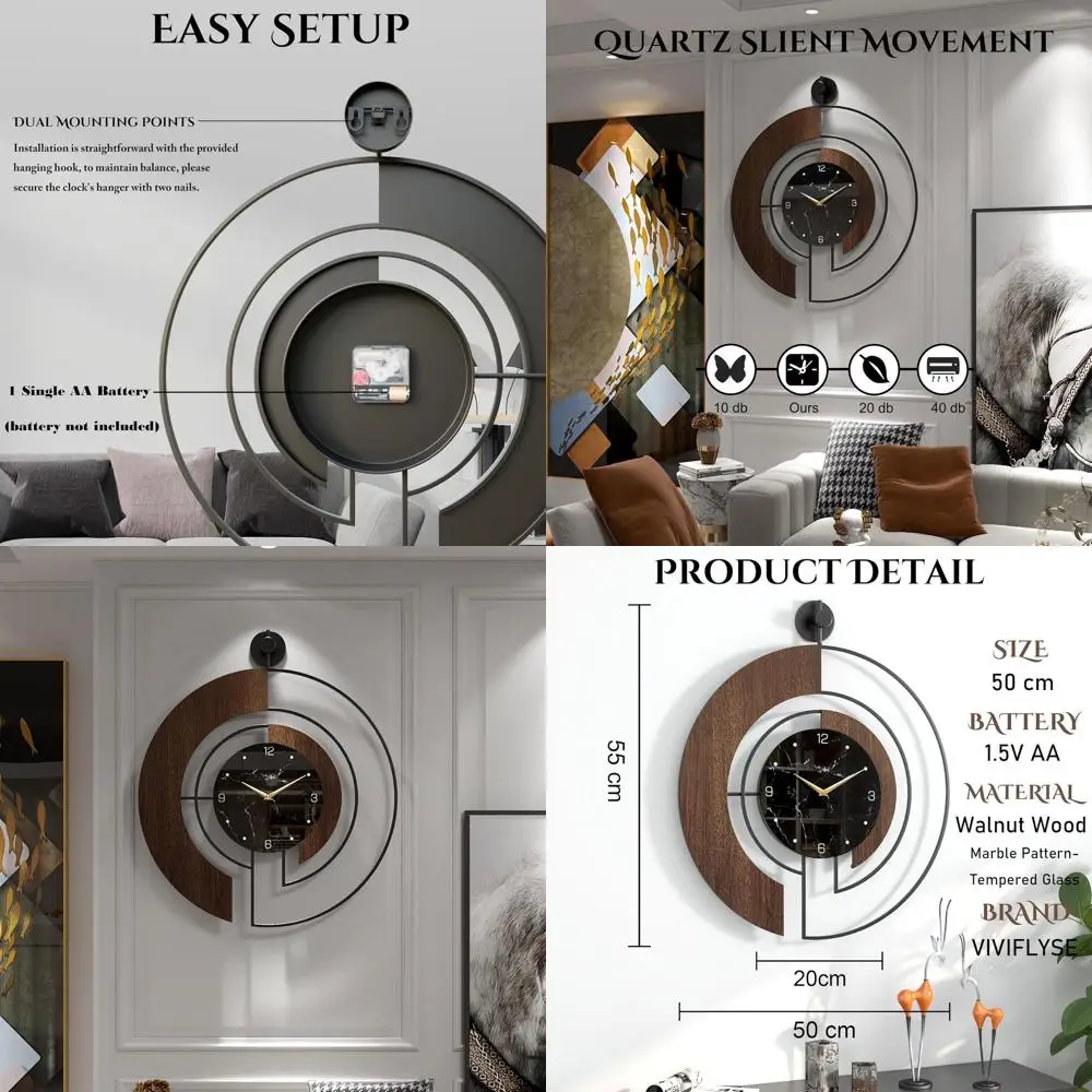 Modern Walnut Marble Dial Wall Clock, Large Wood Metal Frame Silent Non Ticking Wall Clocks for Living Room, Bedroom Decoration,
Modern Walnut Marble Dial Wall Clock, Large Wood Metal Frame Silent Non Ticking Wall Clocks for Living Room, Bedroom Decoration,