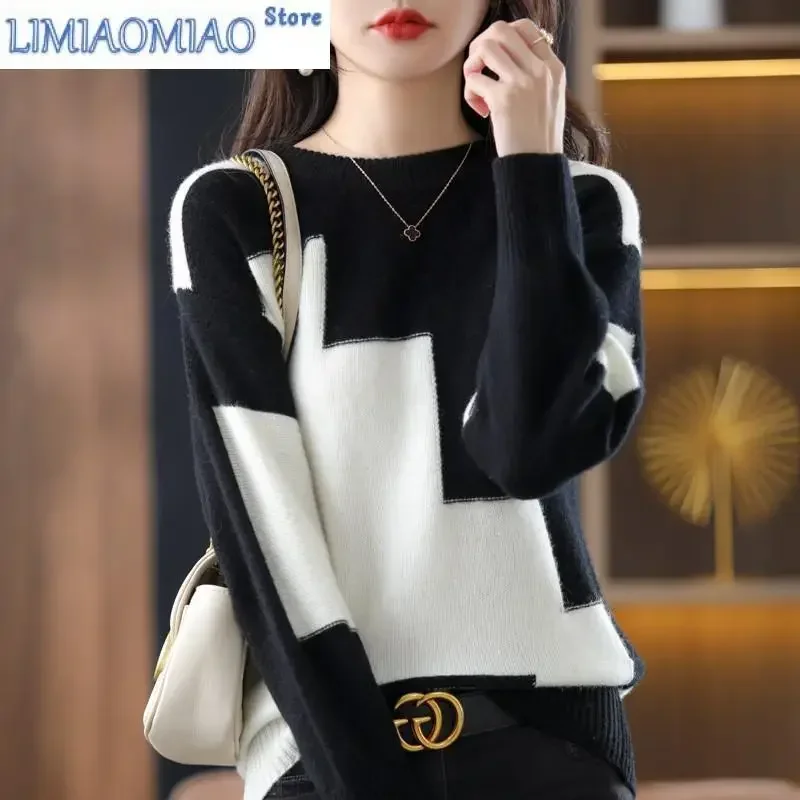 Новые осенне-зимние свободные свитера с цветными блоками, женские классические офисные свитера с длинными рукавами и круглым вырезом, сохраняющий тепло топ 
Новые осенне-зимние свободные свитера с цветными блоками, женские классические офисные свитера с длинными рукавами и круглым вырезом, сохраняющий тепло топ
