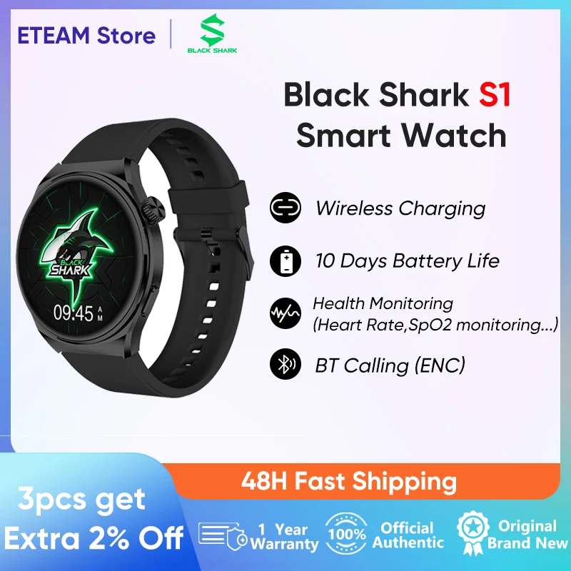 Black Shark S1 Smartwatch 1.43'' AMOLED Screen Wireless Charging Health Monitoring Fitness Watch 10 Days Battery For Men Women
Black Shark S1 Smartwatch 1.43'' AMOLED Screen Wireless Charging Health Monitoring Fitness Watch 10 Days Battery For Men Women