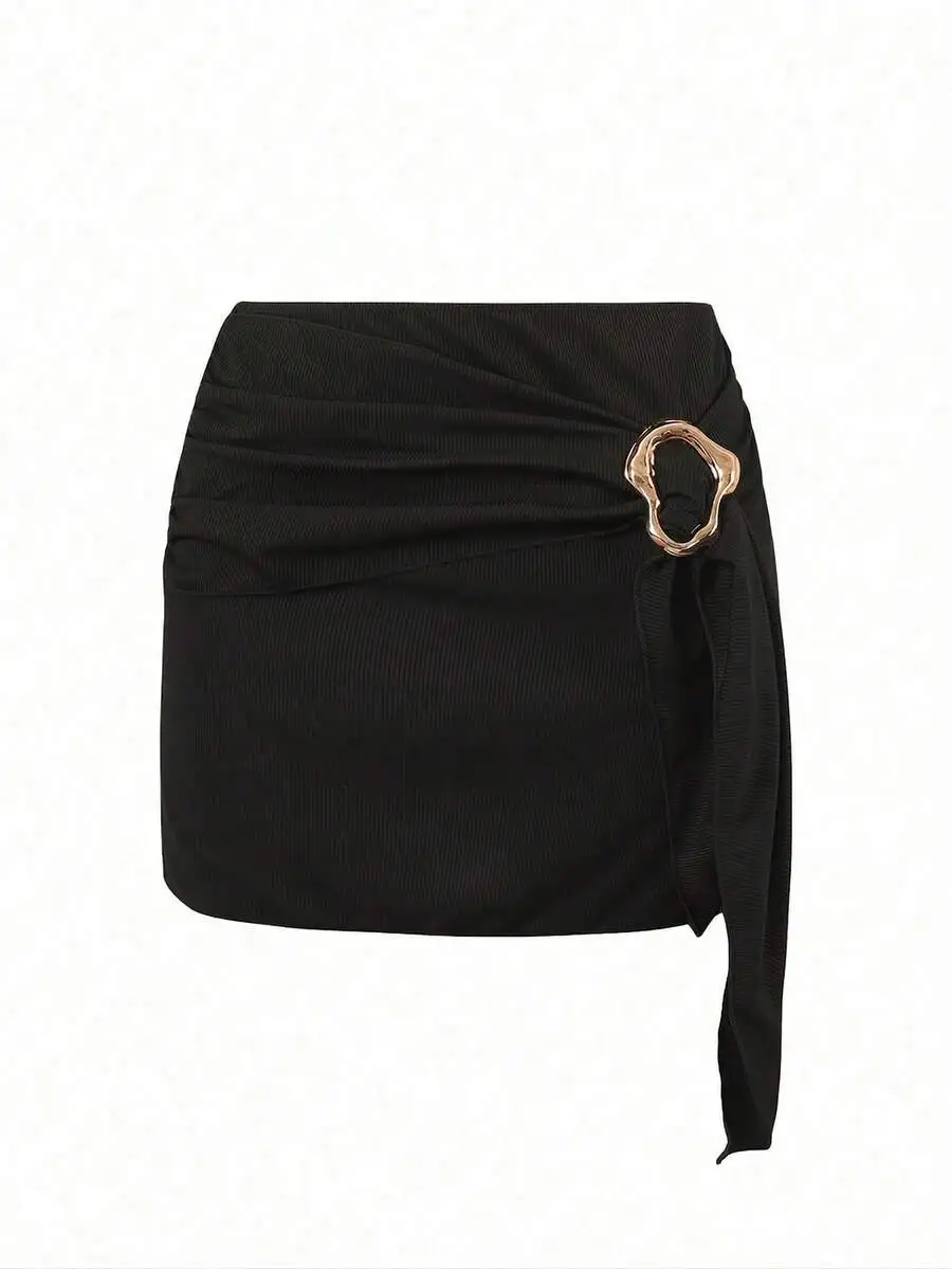 Women Solid Color Wrap Skirt With Metal Ring Detail Beach Resort Swimwear Spring Summer Outfit
Women Solid Color Wrap Skirt With Metal Ring Detail Beach Resort Swimwear Spring Summer Outfit