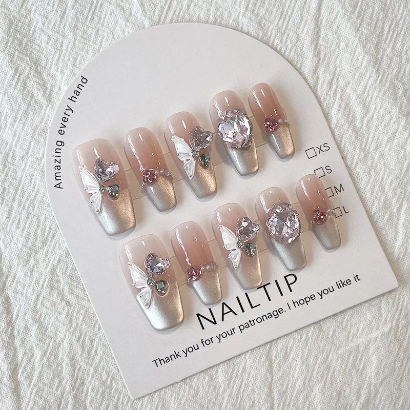10pcs Luxury Rhinestone Handmade Press On Nails Pink Glitter Cat Eye Fake Nails Butterfly Design Simple Style Free Nail Art Tool
10pcs Luxury Rhinestone Handmade Press On Nails Pink Glitter Cat Eye Fake Nails Butterfly Design Simple Style Free Nail Art Tool