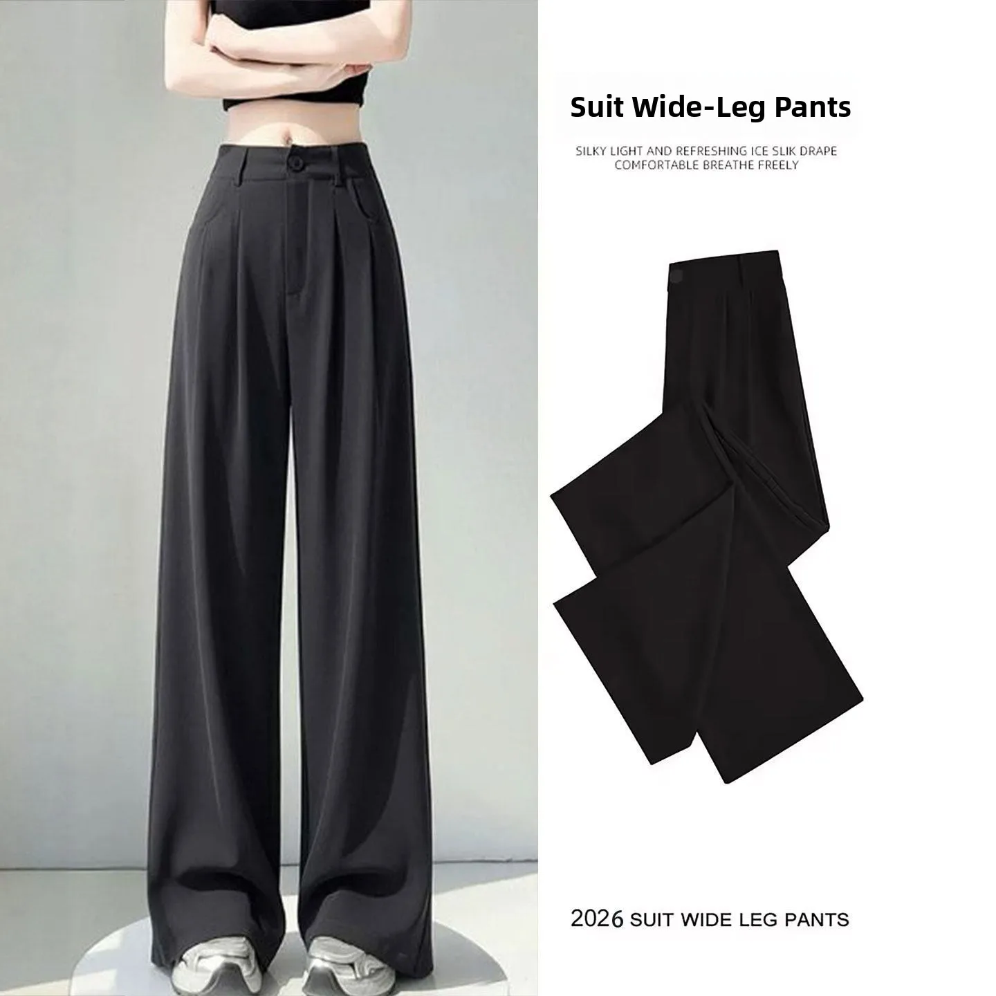 Black Silk Wide Leg Pants Women's New Summer High Waist Loose Casual Straight Long Trousers Comfortable Commute Style
Black Silk Wide Leg Pants Women's New Summer High Waist Loose Casual Straight Long Trousers Comfortable Commute Style