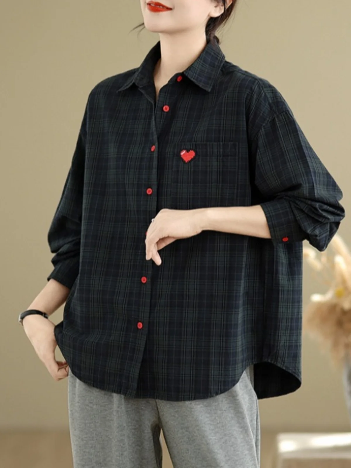 Retro Plaid Embroidered ket Long Sve irt Collared Single Button Casual Open Cardigan Spring Large Size Women's Faion
Retro Plaid Embroidered ket Long Sve irt Collared Single Button Casual Open Cardigan Spring Large Size Women's Faion