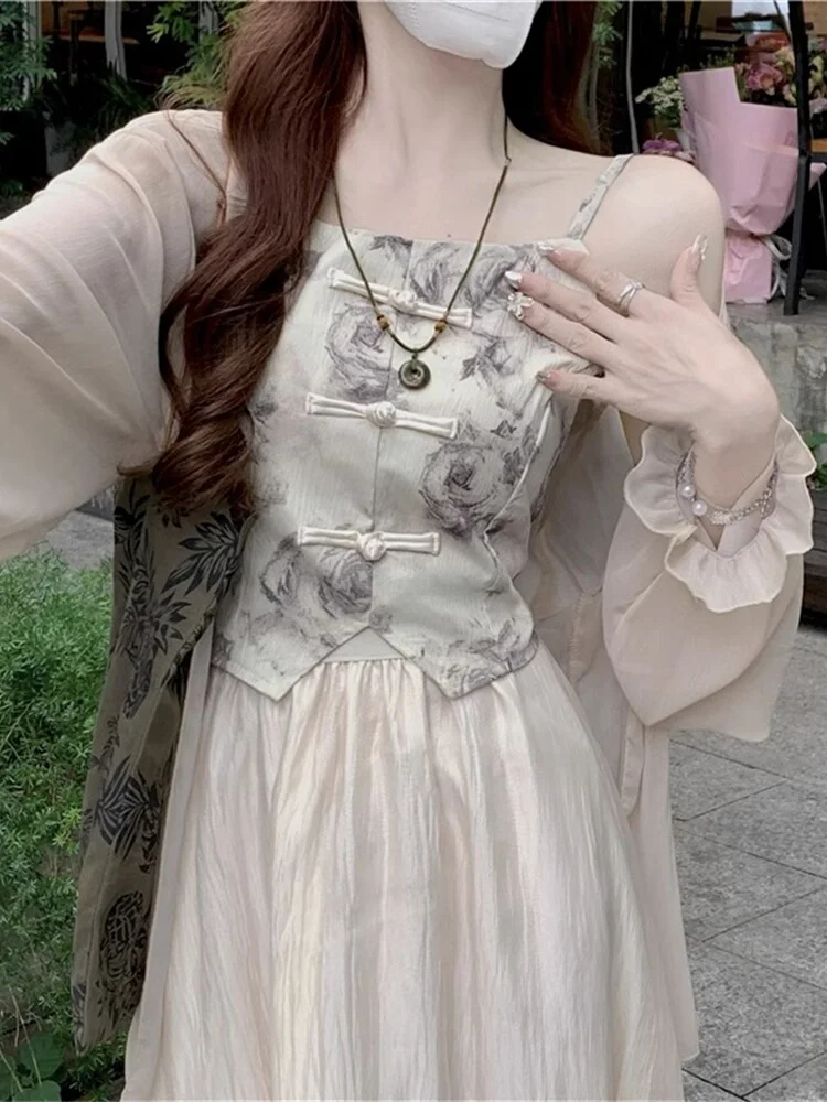 Retro Chinese Style Dress Set with Suspenders Cardigan And Half Skirt Soft Long Dress Three Piece Set Summer Fashion Women's ...
Retro Chinese Style Dress Set with Suspenders Cardigan And Half Skirt Soft Long Dress Three Piece Set Summer Fashion Women's ...