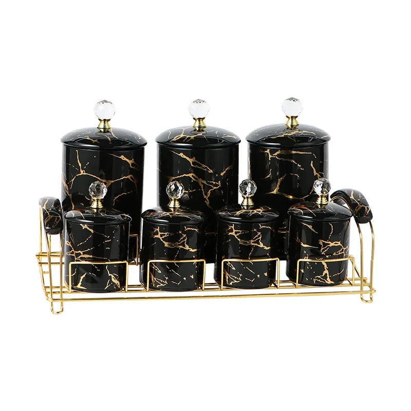 #For Seasoning box set Household seasoning Pot rack Kitchen supplies Storage rack Sealed jar Bamboo cover Ceramics Nordic light&
#For Seasoning box set Household seasoning Pot rack Kitchen supplies Storage rack Sealed jar Bamboo cover Ceramics Nordic light&