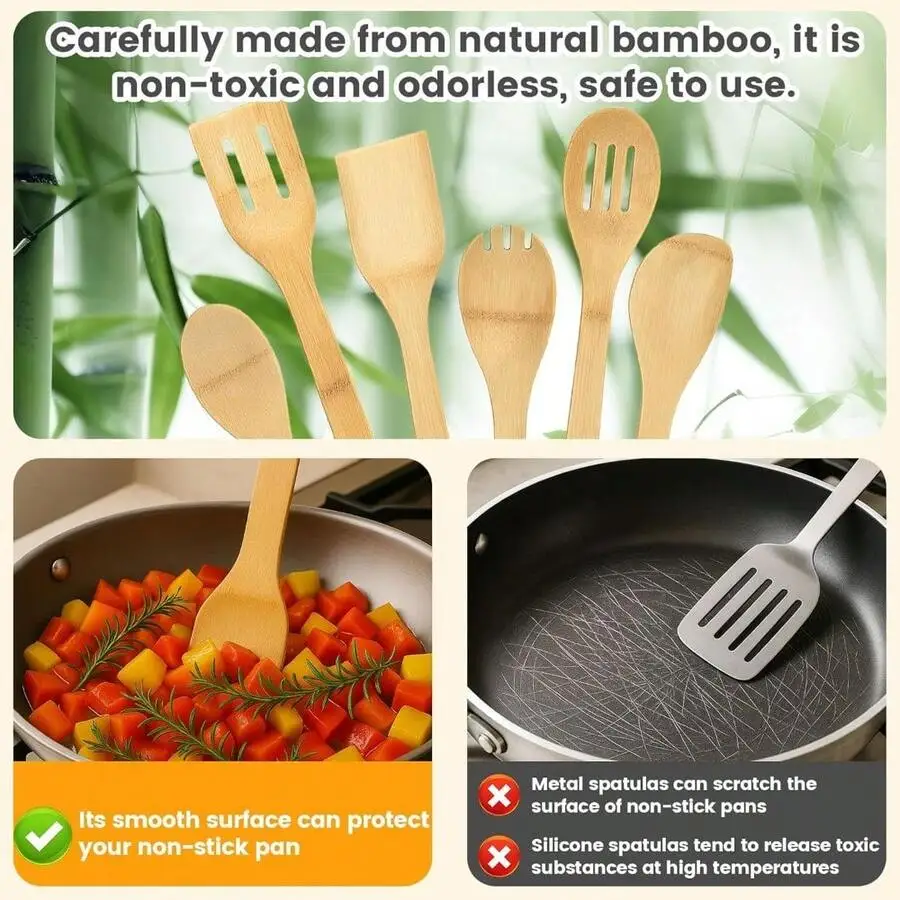 6-Piece Bamboo Cooking Utensil Set Nonstick Safe For Non-Stick Pans
6-Piece Bamboo Cooking Utensil Set Nonstick Safe For Non-Stick Pans