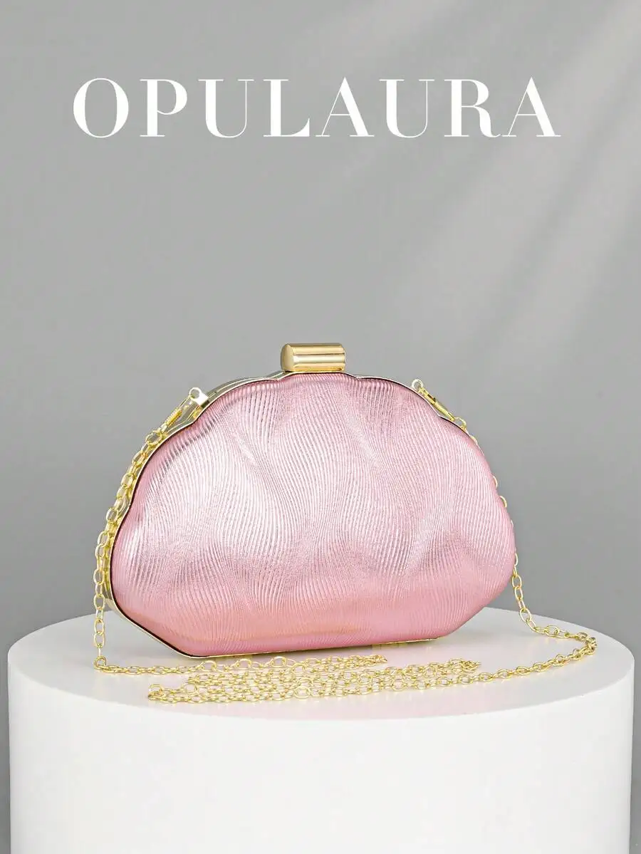 Elegant Pink Shell-Design Clutch With Gold Chain Strap For Formal Events, Wedding, And Glamorous Evening Outfits
Elegant Pink Shell-Design Clutch With Gold Chain Strap For Formal Events, Wedding, And Glamorous Evening Outfits