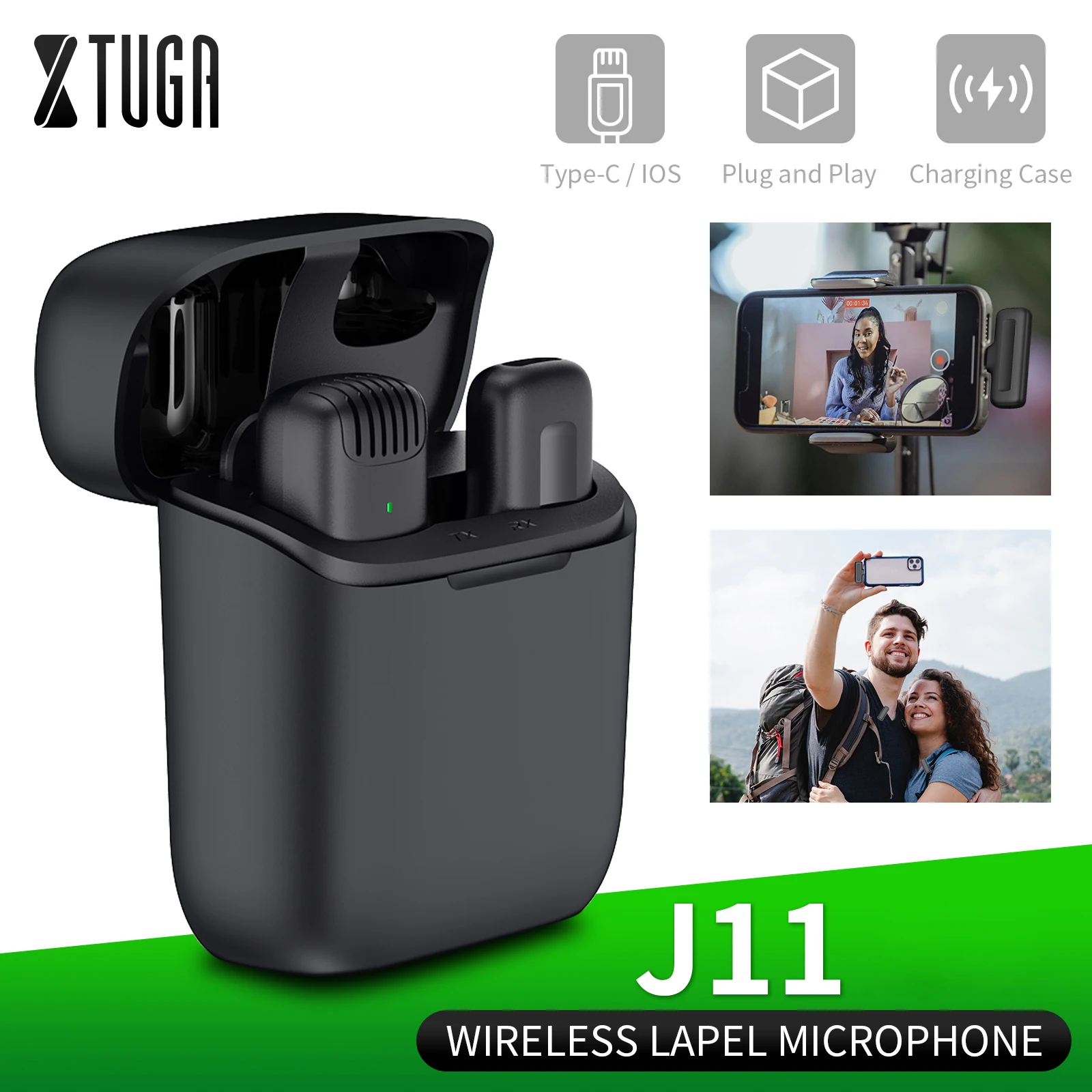 XTUGA J11 Wireless Lavalier Microphone Charger Case Portable Audio Video Receiver Mini Noise Reduction Mic Video Recording Vlog
XTUGA J11 Wireless Lavalier Microphone Charger Case Portable Audio Video Receiver Mini Noise Reduction Mic Video Recording Vlog