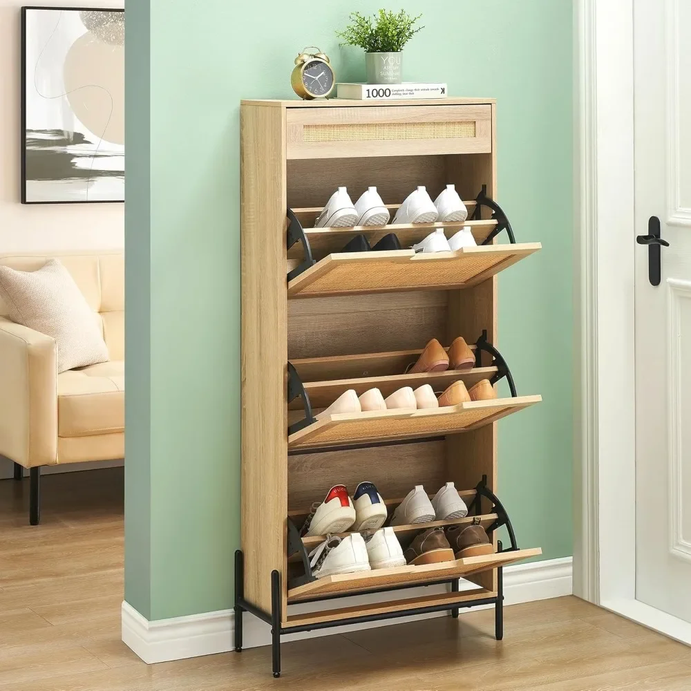 Natural Rattan 3 Flip Drawer Shoes Cabinet, Shoe Cabinet for Entryway, Narrow Shoe Storage Cabinet, Wood 3 Tier Slim Shoes Rack
Natural Rattan 3 Flip Drawer Shoes Cabinet, Shoe Cabinet for Entryway, Narrow Shoe Storage Cabinet, Wood 3 Tier Slim Shoes Rack