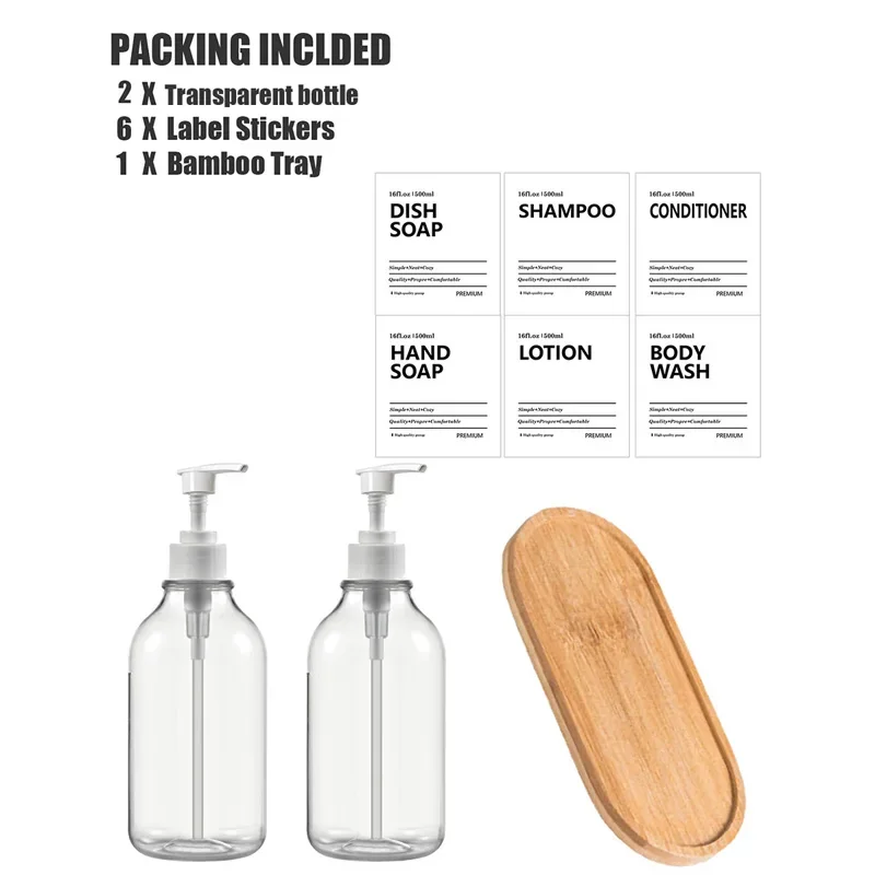 Soap Dispenser with Labels Tray Kitchen Bathroom Shampoo Conditioner Bottles 500ml Hand Pump Empty Liquid Shower Gel Container
Soap Dispenser with Labels Tray Kitchen Bathroom Shampoo Conditioner Bottles 500ml Hand Pump Empty Liquid Shower Gel Container