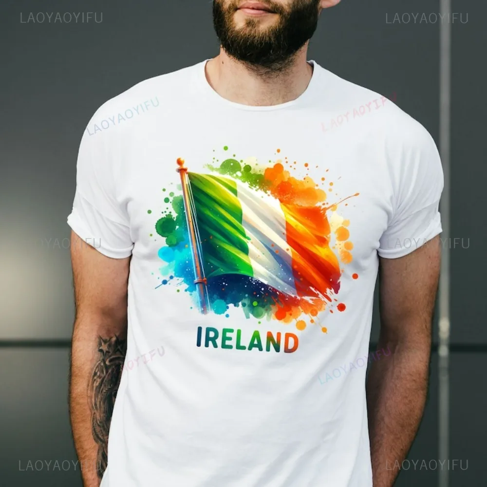 Ireland Flag Cotton T-shirt Watercolor Ink-wash National Flag Design Patriotic Theme Trend Creative Style Football Lover Unisex 
Ireland Flag Cotton T-shirt Watercolor Ink-wash National Flag Design Patriotic Theme Trend Creative Style Football Lover Unisex
