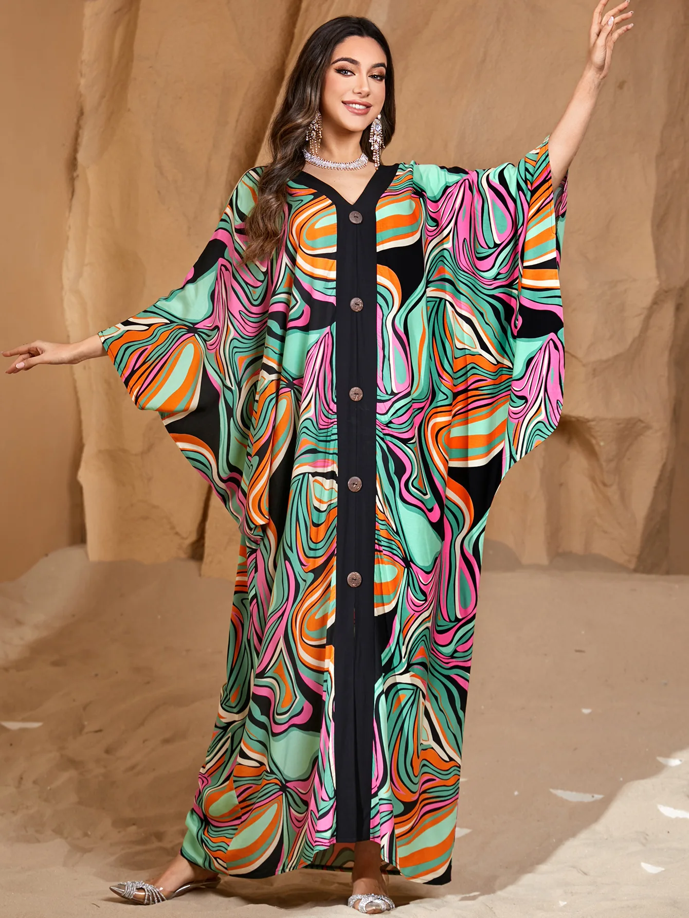 Caftans for Women Plus Size V-Neck Batwing Sleeve Kaftan Dress for Beach Swimwear Cover-Up Loungewear Mumu Dresses
Caftans for Women Plus Size V-Neck Batwing Sleeve Kaftan Dress for Beach Swimwear Cover-Up Loungewear Mumu Dresses