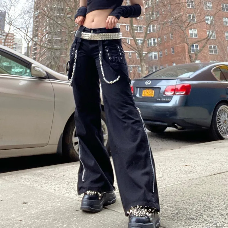 New Women Pants Hip Hop High Waist Bandage Streetwear Rivet Trousers Goth Dark Gothic Grunge Black Pants Harajuku Punk Wide Leg
New Women Pants Hip Hop High Waist Bandage Streetwear Rivet Trousers Goth Dark Gothic Grunge Black Pants Harajuku Punk Wide Leg