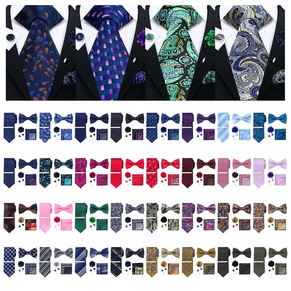 Tie For Men Bowtie Pocket Square Cufflinks Tie Clip Flower Pin For Wedding Man Brooch 6pcs Set Formal Accessory Necktie Gravata
Tie For Men Bowtie Pocket Square Cufflinks Tie Clip Flower Pin For Wedding Man Brooch 6pcs Set Formal Accessory Necktie Gravata
