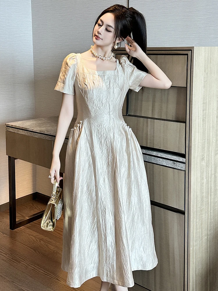 Women's French Retro Long Dress for Woman Celebrity Sweet Pearl Pockets Large Swing Ball Gown Femme Party Robe Banquet Vestidos 
Women's French Retro Long Dress for Woman Celebrity Sweet Pearl Pockets Large Swing Ball Gown Femme Party Robe Banquet Vestidos