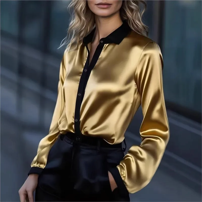 Women Elegant Satin Blouses Shirt 2026 Summer Long Sleeve Collared Top Solid color Patchwork Office Lady Oversized Tops Blusas
Women Elegant Satin Blouses Shirt 2026 Summer Long Sleeve Collared Top Solid color Patchwork Office Lady Oversized Tops Blusas