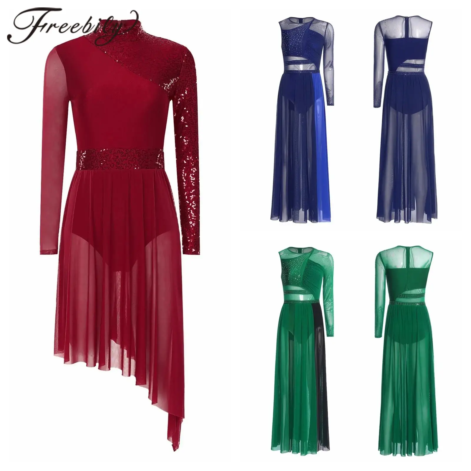 Women Lyrical Dance Costume Rhinestones Irregular Mesh Hem Skating Ballet Dress Modern Dancewear Leotard Performance Dress
Women Lyrical Dance Costume Rhinestones Irregular Mesh Hem Skating Ballet Dress Modern Dancewear Leotard Performance Dress