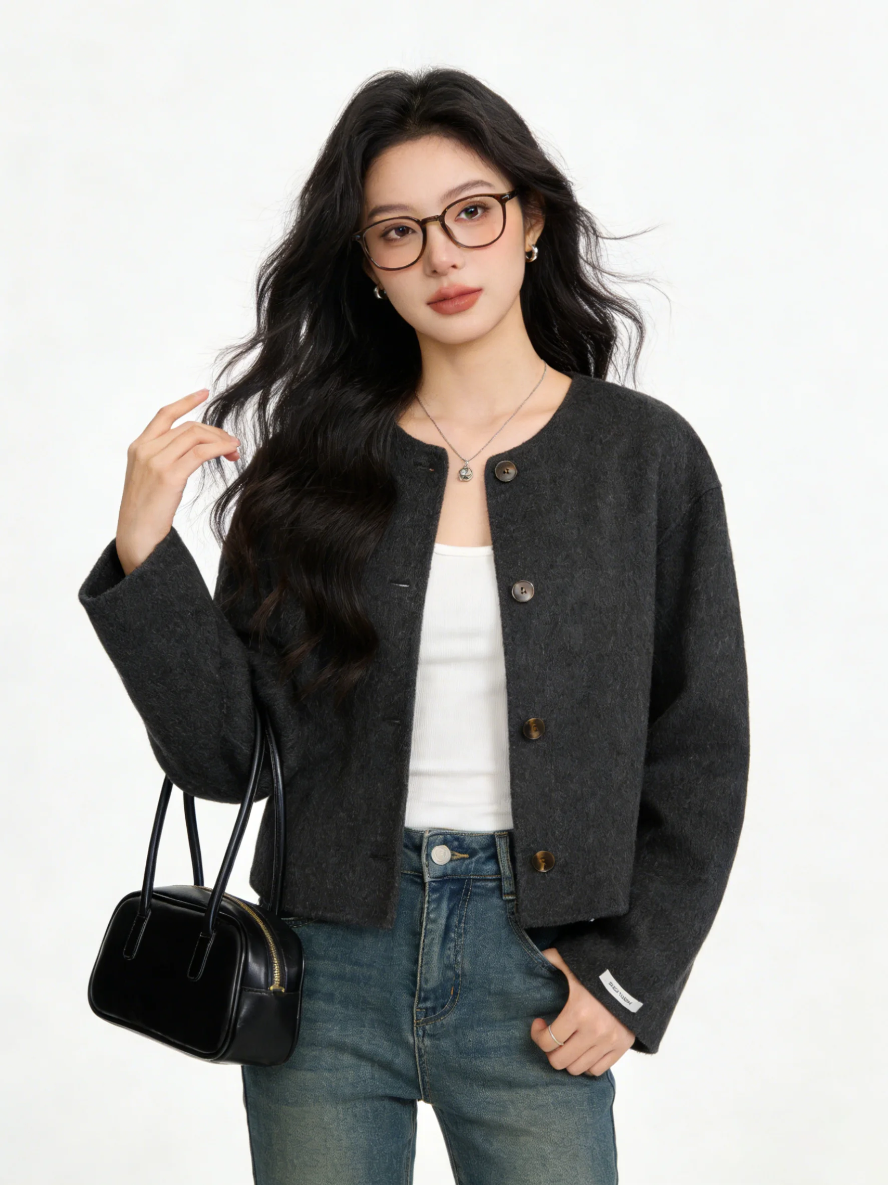 Retro Grey Double-Faced Woolen Short Coat Commute Style Korean Version Straight Cut Long Sleeve round Neck Open Front Women's...
Retro Grey Double-Faced Woolen Short Coat Commute Style Korean Version Straight Cut Long Sleeve round Neck Open Front Women's...