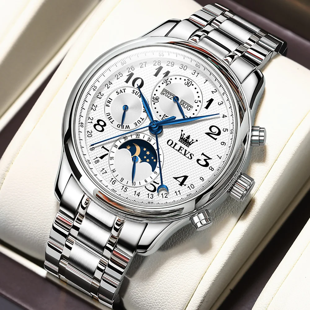 OLEVS Men's Watches Multifunctional Business Original Automatic Mechanical Wristwatch Stainless Steel Calendar Moon Phase Week
OLEVS Men's Watches Multifunctional Business Original Automatic Mechanical Wristwatch Stainless Steel Calendar Moon Phase Week
