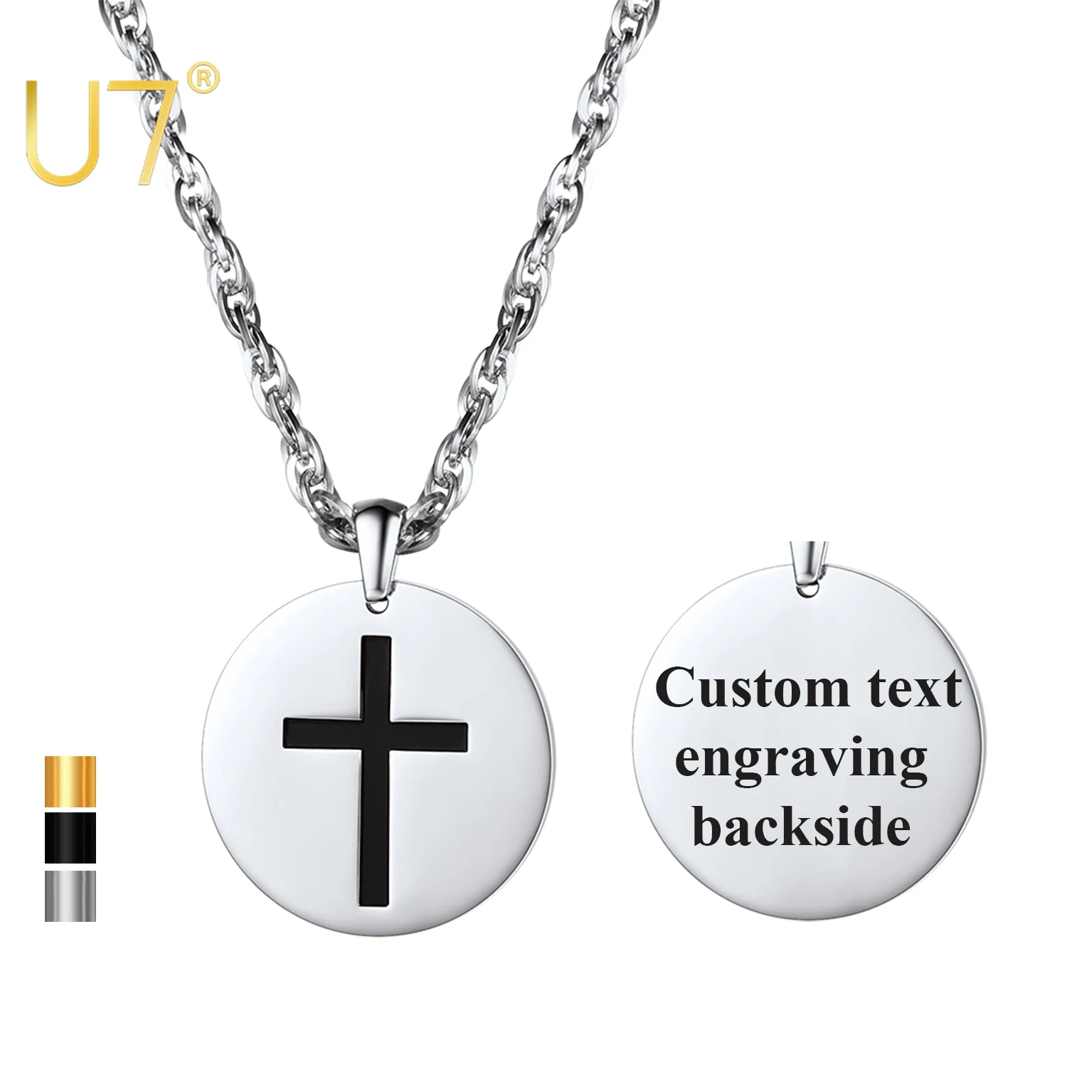 U7 изготовленный на заказ круглый диск-подвеска в виде монеты из нержавеющей стали с черным крестом, ожерелья для мужчин и женщин, персонализированные ювелирные изделия, подарок для семьи 
U7 изготовленный на заказ круглый диск-подвеска в виде монеты из нержавеющей стали с черным крестом, ожерелья для мужчин и женщин, персонализированные ювелирные изделия, подарок для семьи