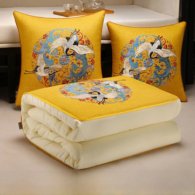 New Two-In-One Chinese Style Pillow Blanket Multi-Functional Foldable Car Pillow Blanket Nap Time Polyester Fiber Home Textile