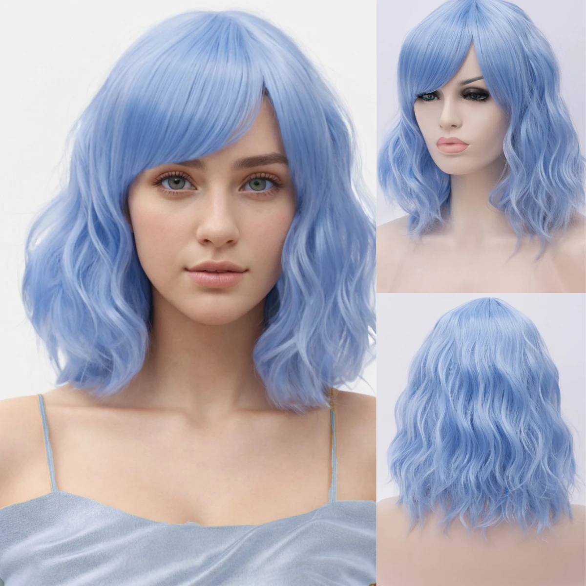 Women's Short Cosplay Wavy Wigs Blue Curly Wig With Side Bangs Synthetic Hair Wig Heat Resistant Wig For Daily Costume Party Use
Women's Short Cosplay Wavy Wigs Blue Curly Wig With Side Bangs Synthetic Hair Wig Heat Resistant Wig For Daily Costume Party Use