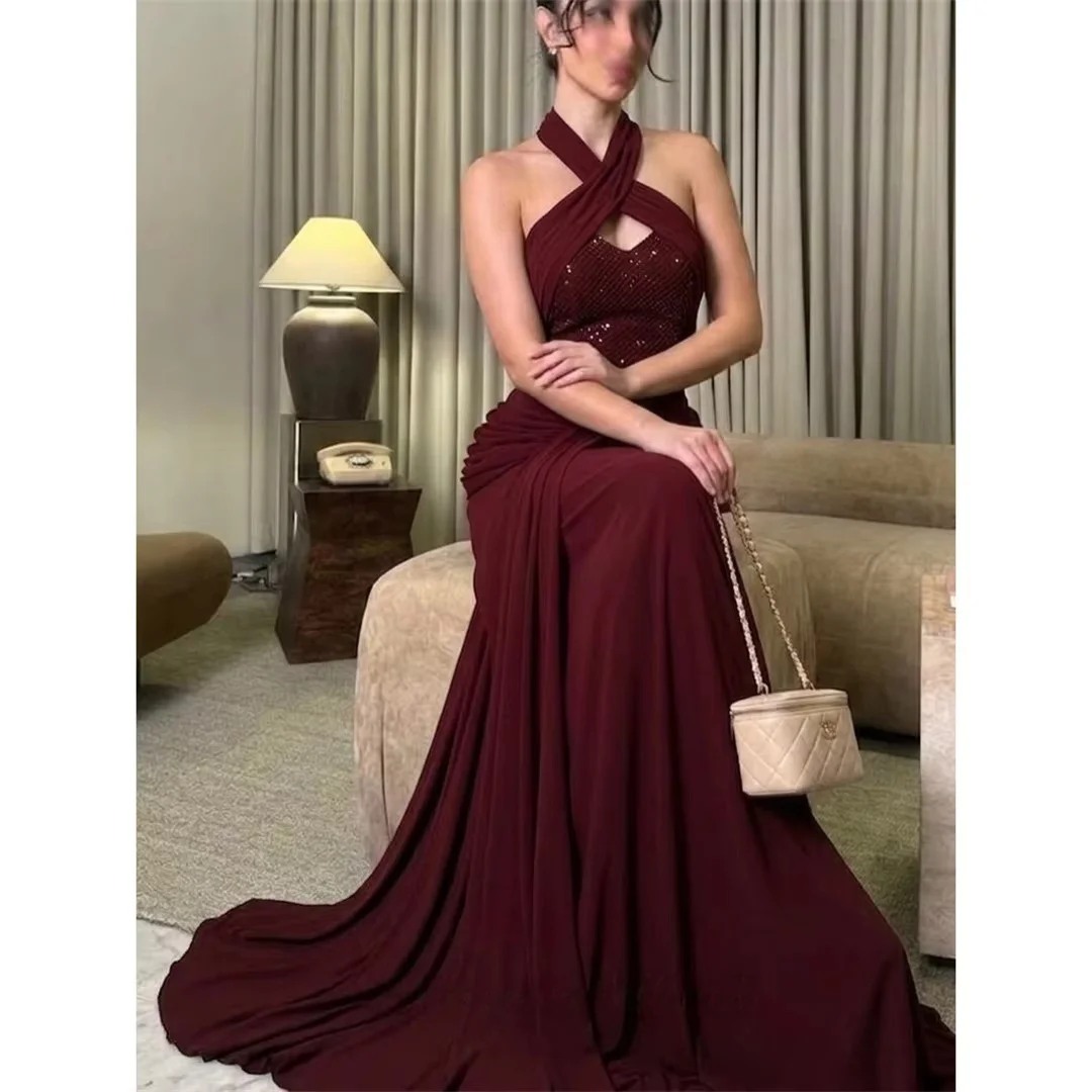 Burgundy Halter Long Bespoke Occasion Gown Evening Dresses Pastrol Unisex Jersey Retro Dubai Saudi Arabic Prom Customized
Burgundy Halter Long Bespoke Occasion Gown Evening Dresses Pastrol Unisex Jersey Retro Dubai Saudi Arabic Prom Customized